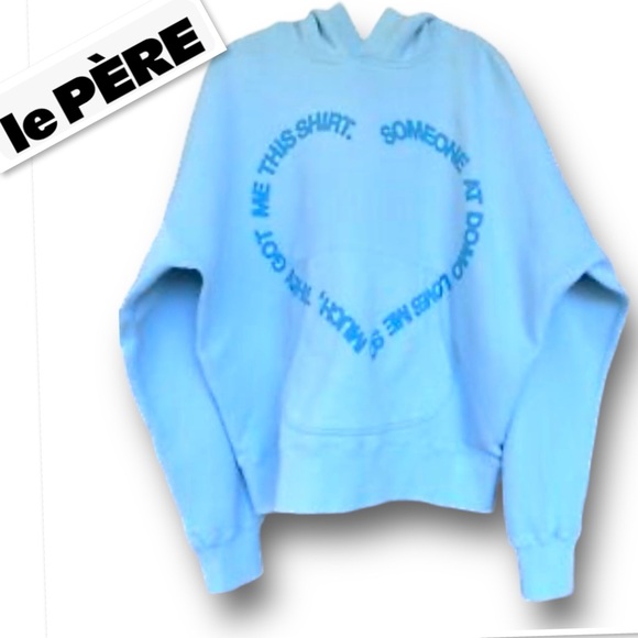 Le Pere "Domo" Hearts Hoodie Men's Size Medium Blue Oversized Hooded Pullover M - Picture 3 of 10